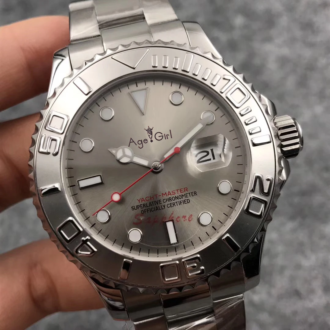 

Luxury Brand New Men Automatic Mechanical Full Silver Bezel Stainless Steel Sapphire Black Grey Blue Luminous Watch 40MM AAA+