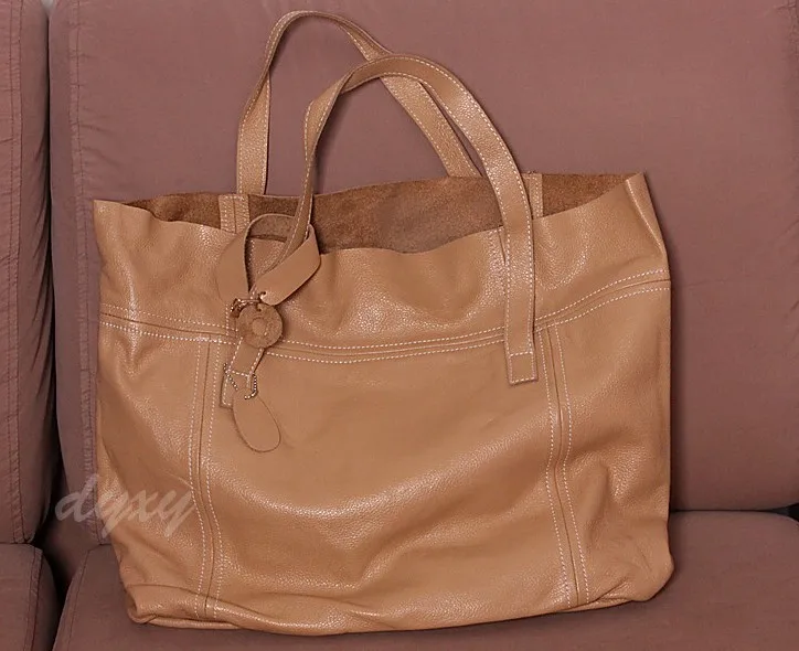 Большая Повседневная модная сумка из натуральной кожи женские сумки из мягкой кожи на одно плечо большая сумка размер 52,5*40,5 см - Цвет: Светло-желтый