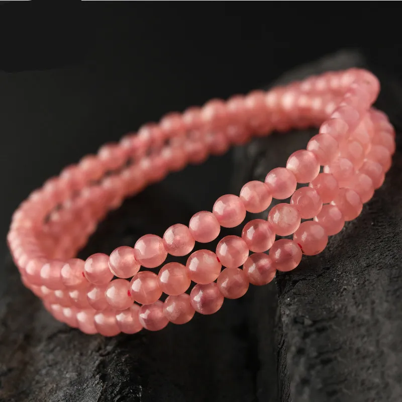 

Red Ribbon Multi-Ring Bracelet Female 4-5mm Argentine Ice Red Ribbon Single Ring Crystal Hand String with Peach Blossoms