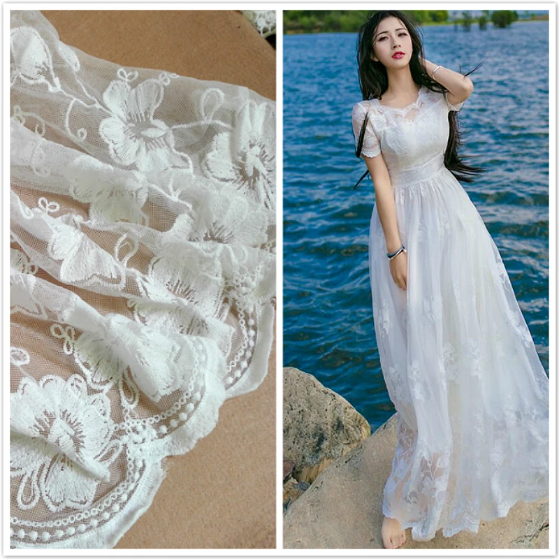 

130cm Wide Ivory Bilateral High Quality Mesh Water Soluble Lace DIY Skirt Dress Wedding Kids Cotton Fabrics Decoration Stoffa