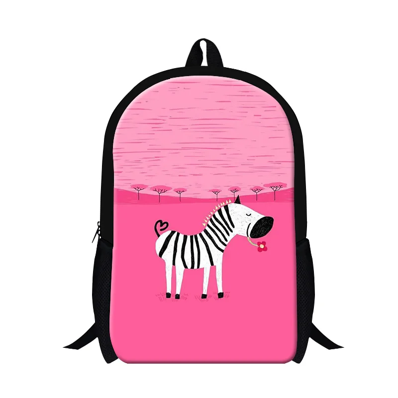 Cute zebra print school backpack for girls,pink illustration school