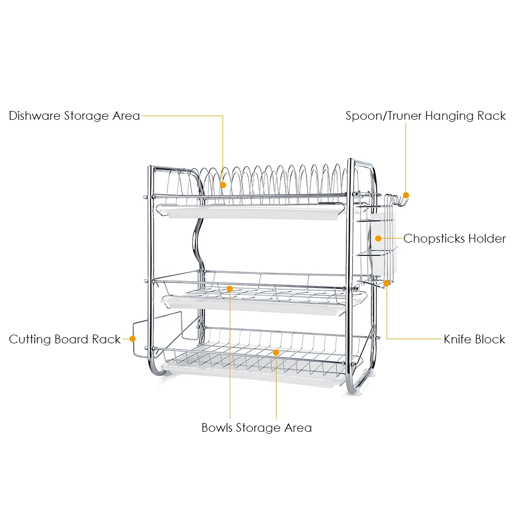 Мульти-функциональный 3-х уровневая со сушилкой для посуды Кухня принадлежности стеллаж для хранения Подставка для сушки с держатель разделочной доски для мытья и сушки посуды