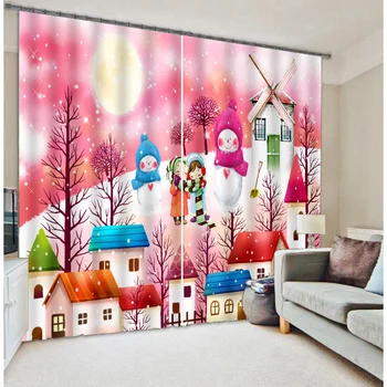 

Snowing man Print Kids Bedding room Living room 3D Window Curtains For Christmas Decorative Drapes Cortinas Para Sala
