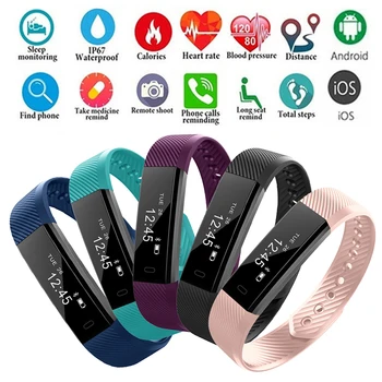 

ID115 Smart Bracelet Fitness Tracker Step Counter Activity Monitor Band Alarm Clock Vibration Wristband for iphone Android phone