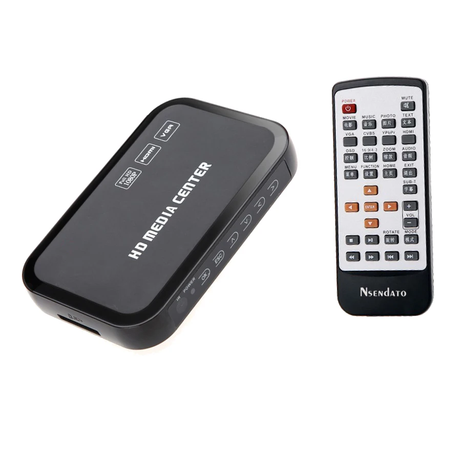 Full HD 1080P Media Player Center MultiMedia Video Player for HDMI VGA AV USB SD/MMC Port Remote Co
