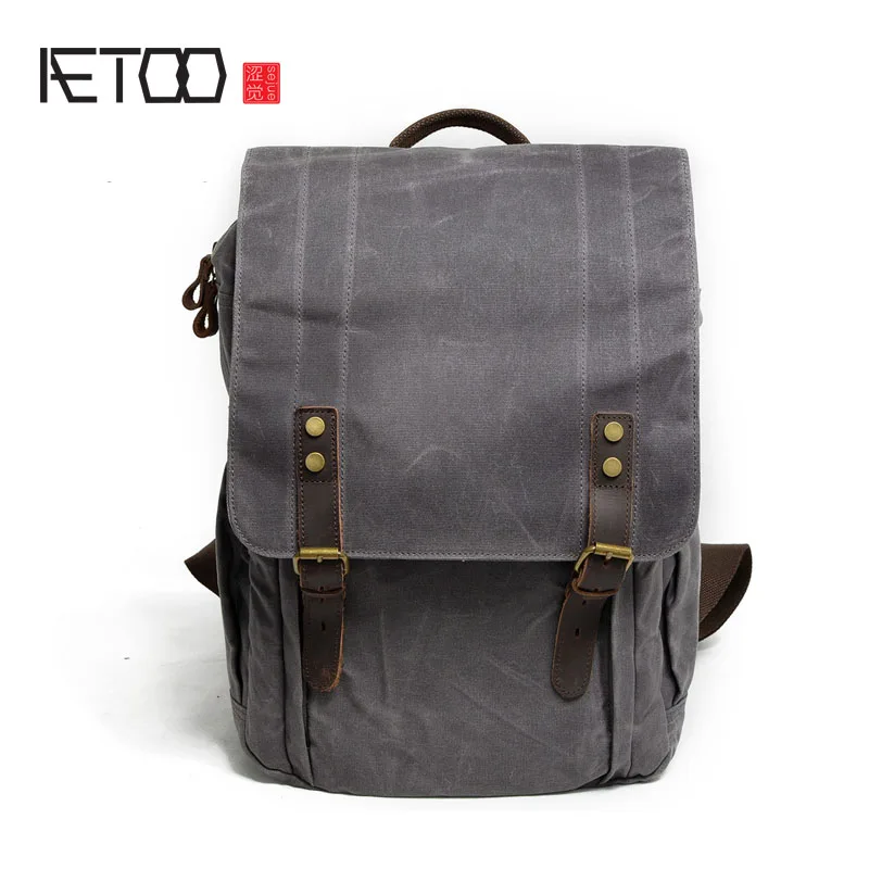 

AETOO Batik canvas shoulder bag large capacity men backpack multi - functional waterproof bag leisure travel bag