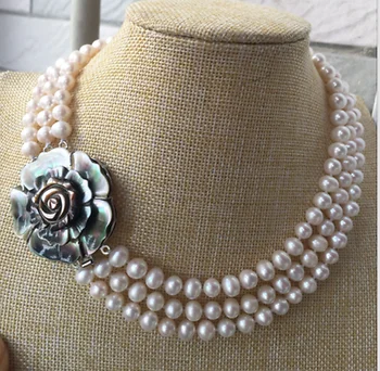 

3 row 9-10 mm south white pearl necklace 17"-19"