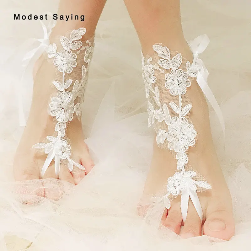 Real Delicate Ivory Lace Bridal Barefoot Sandals 2019 Women Anklet Shoes Leg Chain Beach Ankle Bracelets Wedding Accessories |