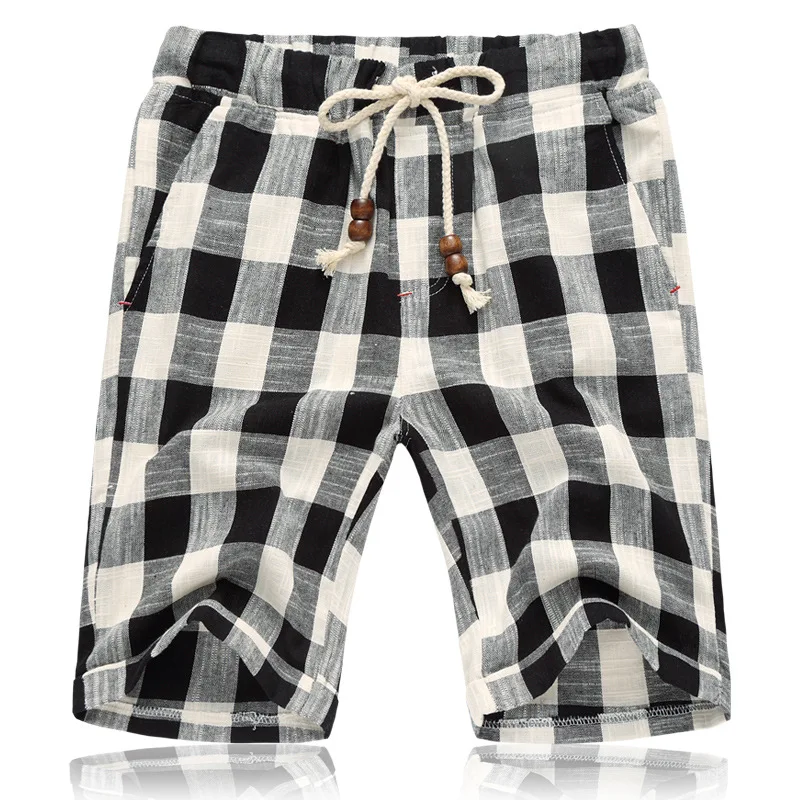 Verão Novo Algodão Linho Shorts Casuais Homens Grade Quente Bermudas Confortáveis Masculino Praia
