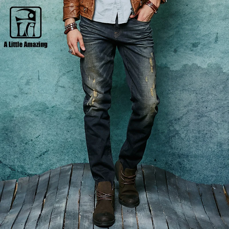 

Famous ALA Brand Fashion Designer Jeans Men Straight Blue Color Stretch Distrressed Mens Jeans Ripped Jeans 100% Cotton 38 Size