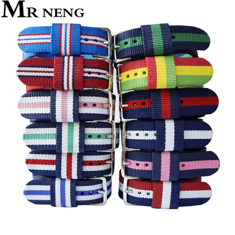 

MR NENG Fashion Casual Brand Nylon Strap 18MM 20mm Silver Clasp Strap for NATO Strap Watch Men Sport Waterproof Strap