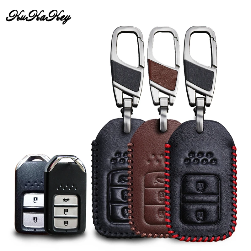 

KUKAKEY Genuine Leather Car Key Case For Honda Accord Civic Pilot CRV HRV EXL 2&3 Button Key Cover Holder For Honda 2013 2014