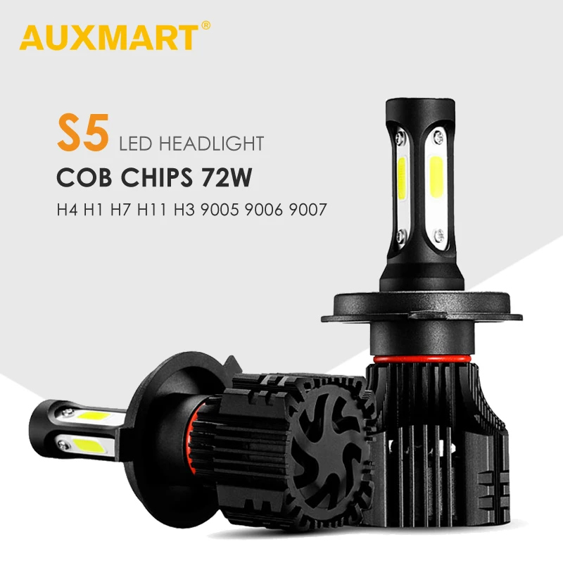 AUXMART 2 Chips Led H1 H3 9005 9006 H7 LED Car Headlight 8000lm 72W 6500K H8