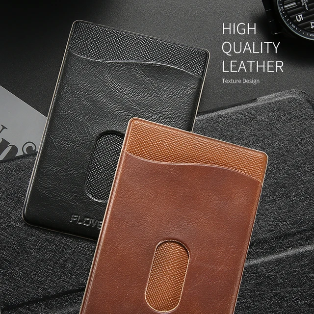 FLOVEME Leather 3M Adhesives Card Sticker Pocket Universal Credit Card Wallet Case For iPhone X 8 Samsung Women Men Phone Pouch