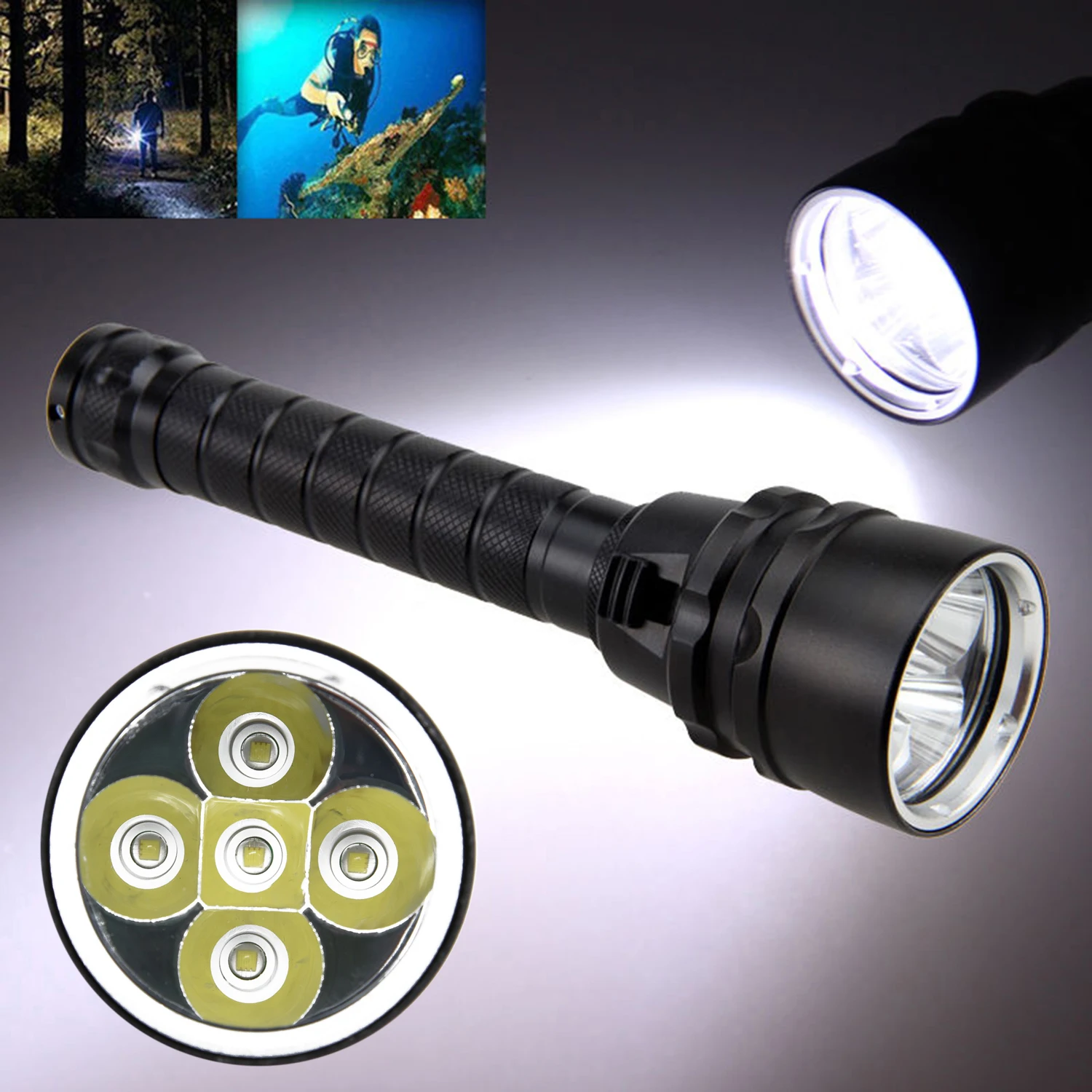 

5x LED Diving Flashlight XM-L T6 Torch Lamp Underwater Non-slip Adjustable Hiking Night riding