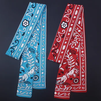 

2018 New Design Animal Bohemian Nation Print Silk Scarf Women Brand Scarf Handle Bag Ribbons Fashion Head Small Long Scarves