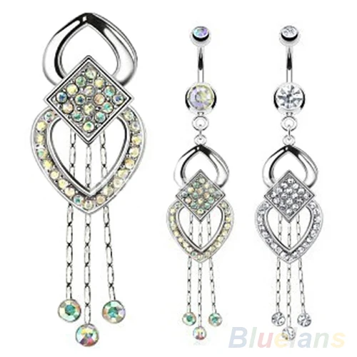 

Women's Rhinestone Tassels Dangle Barbell Body Piercing Belly Navel Bar Ring 2MPP