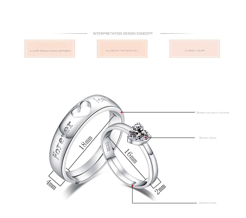 Crazy Feng 1 пара Forever Love обручальные кольца на День Святого Валентина подарок для женщин и мужчин в форме сердца CZ Пара Колец ювелирные изделия