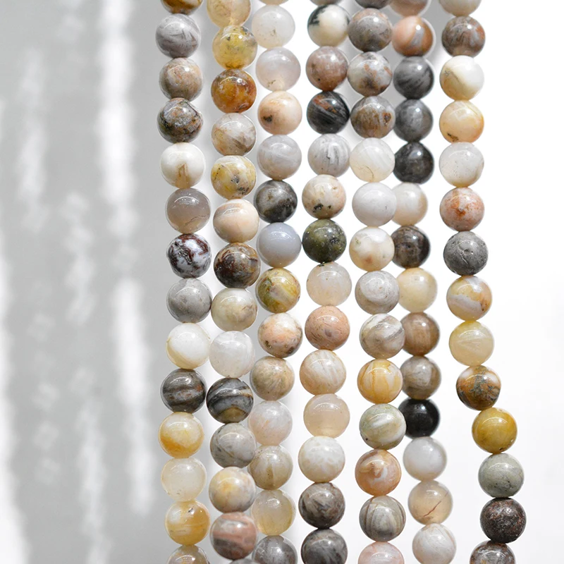 

FLTMERH-Natural Round Beads Bamboo Leaf Stone Loose Beads for Jewelry Making 16" Strand 6 8 10MM DIY Bracelet