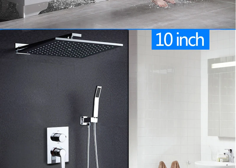 DCAN Bathroom Luxury Rain Mixer Shower Combo Set Wall Mounted 10'' Rainfall Shower Head System Polished Chrome (22)