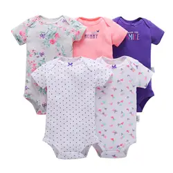 5 шт./компл. короткий рукав Цельный купальник с цветочным принтом для одежда маленьких девочек Лето 2019 г. новорожденных мальчиков наряд
