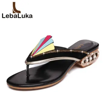 

Tuyoki Sexy Women Bohemia Gold Heel Sandals Beading Colorful High Heel Slipper Crystal Summer Shoes Women Footwears Size 34-39