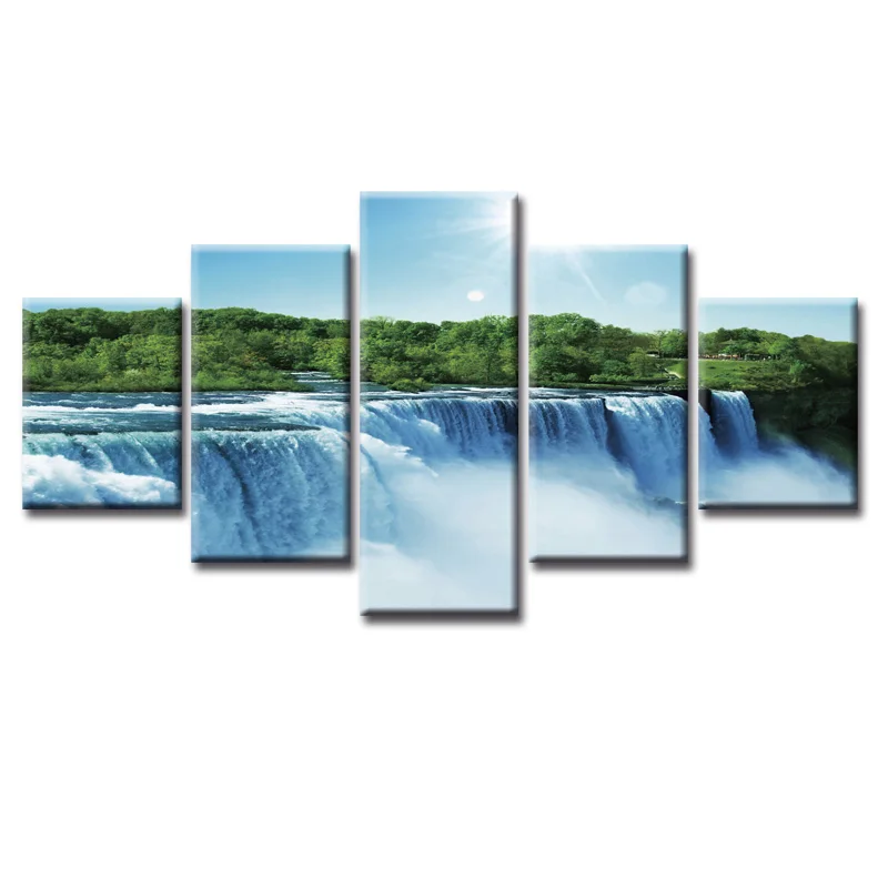 

Framed 5 Panel Waterfall landscape painting Wall Art Oil Painting On Canvas Printed Painting Pictures Decor large living room