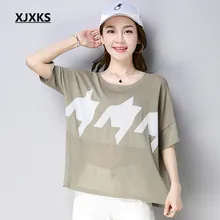 XJXKS высокая эластичность женская одежда Новое поступление женский пуловер футболки полупрозрачные дышащие женские топы
