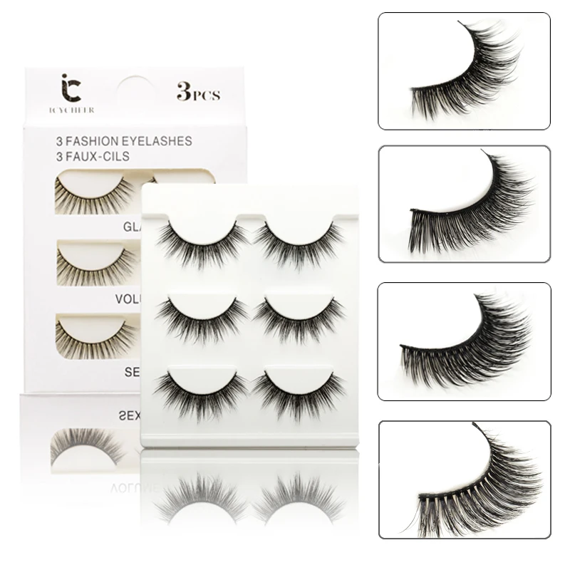 

ICYCHEER 3D Mink Lashes Natural False Eyelashes Soft 3 Pairs/Box Luxury Volume Messy Long Eye Lashes Extension Beauty Cosmetics