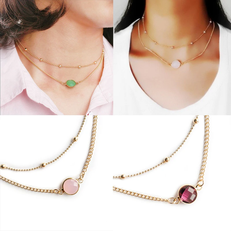 

LNRRABC Fashion Simple Chain Necklace 8Bib Choker Chunky Pendant Chain Double Layer Round Beads Necklaces