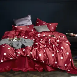100% шелк тутового шелкопряда постельные принадлежности Outlet красно-белая точка постельного белья Плоский лист пододеяльник наволочка