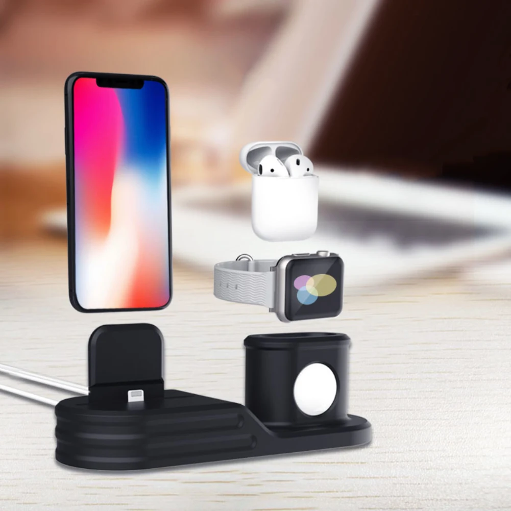 Настольная зарядная док-станция для iPhone 6 6 S 7 8 X для Airpods 3 в 1 зарядная док-станция держатель для Apple Watch Series 4 3 2