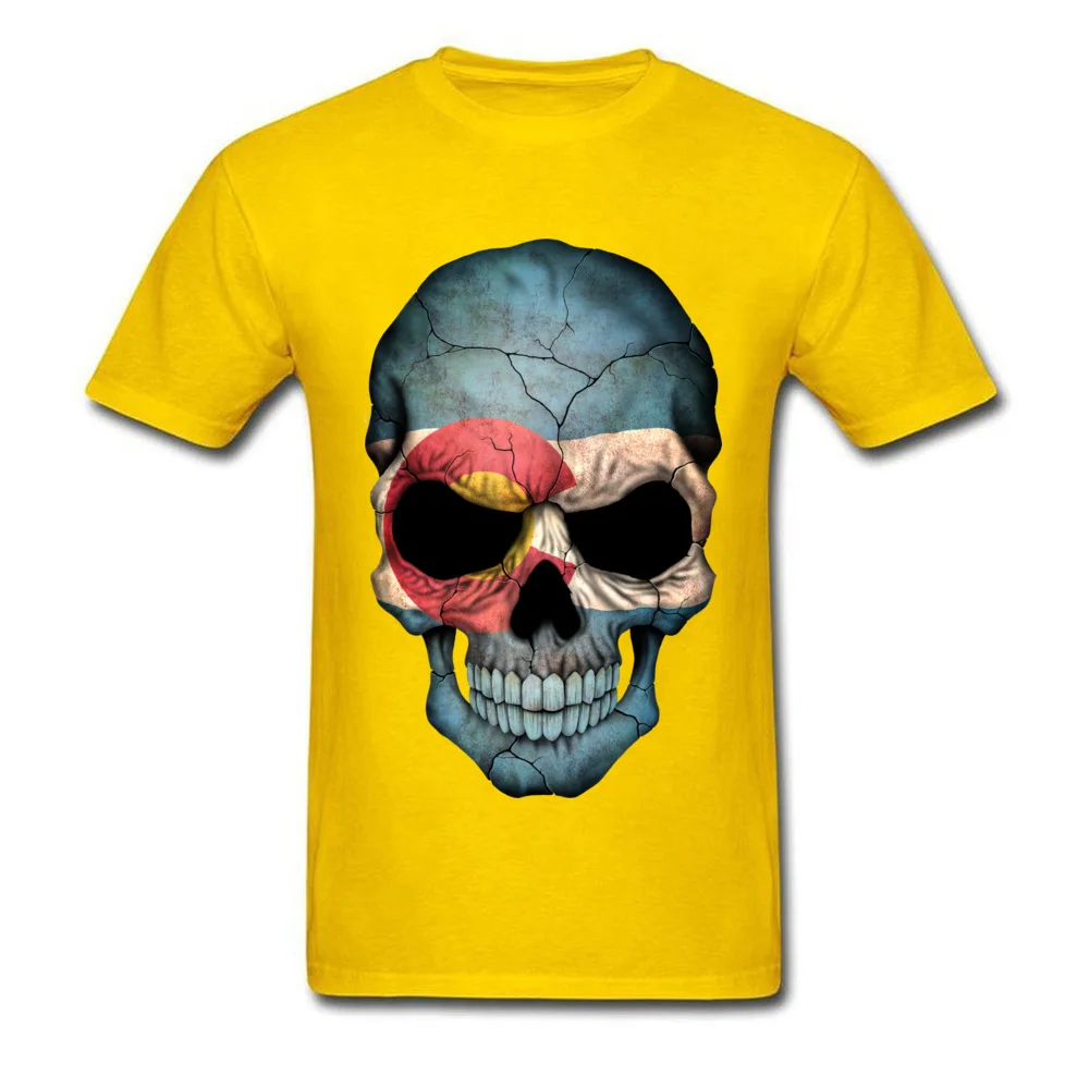 100% Cotton Men Short Sleeve Colorado Flag Skull Top T-shirts Summer Tops Tees Funky Printing Crew Neck Tees Wholesale Colorado Flag Skull yellow