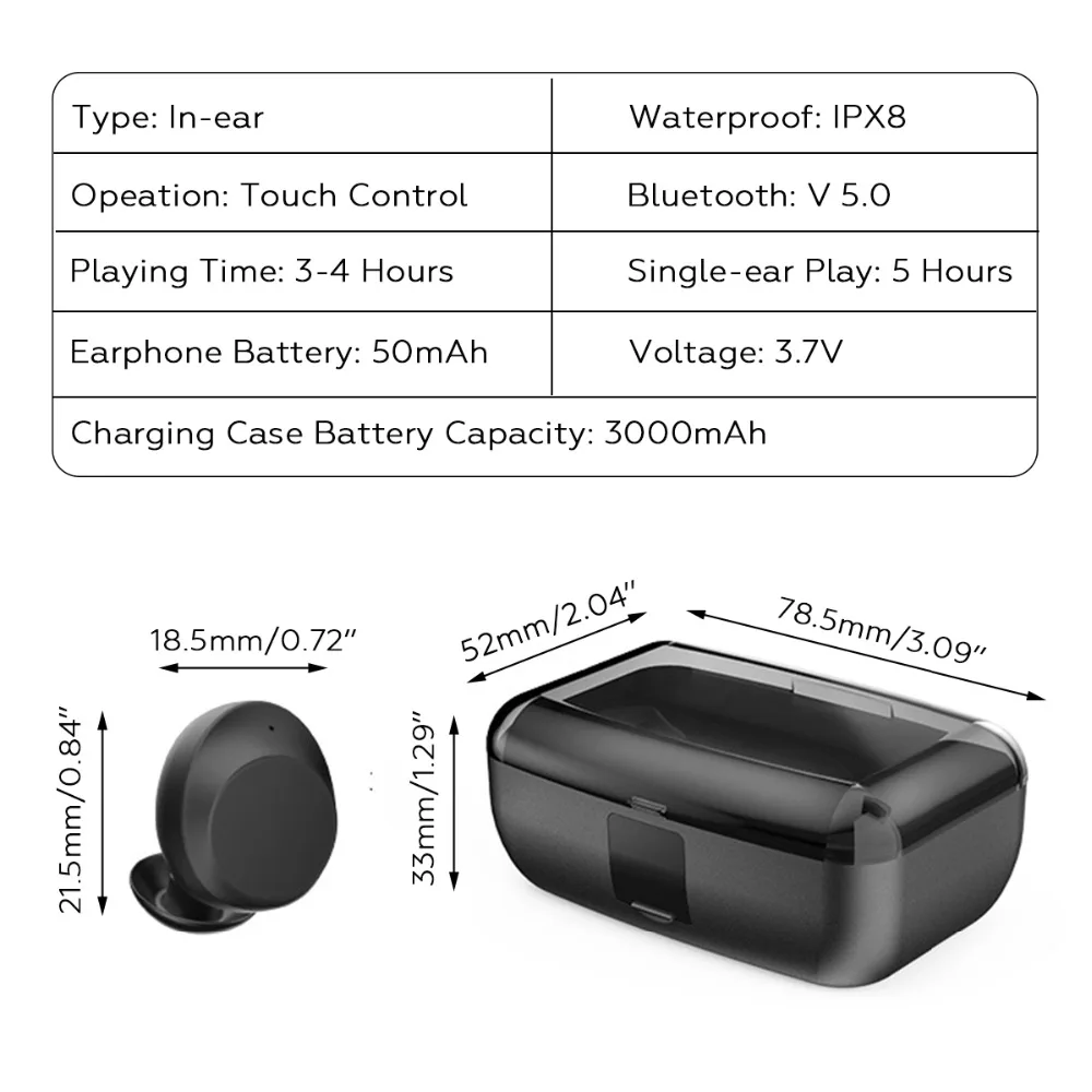 C3 TWS bluetooth 5.0 Earphones IPX8 Waterproof Wireless Earbuds Cordless Headset 6