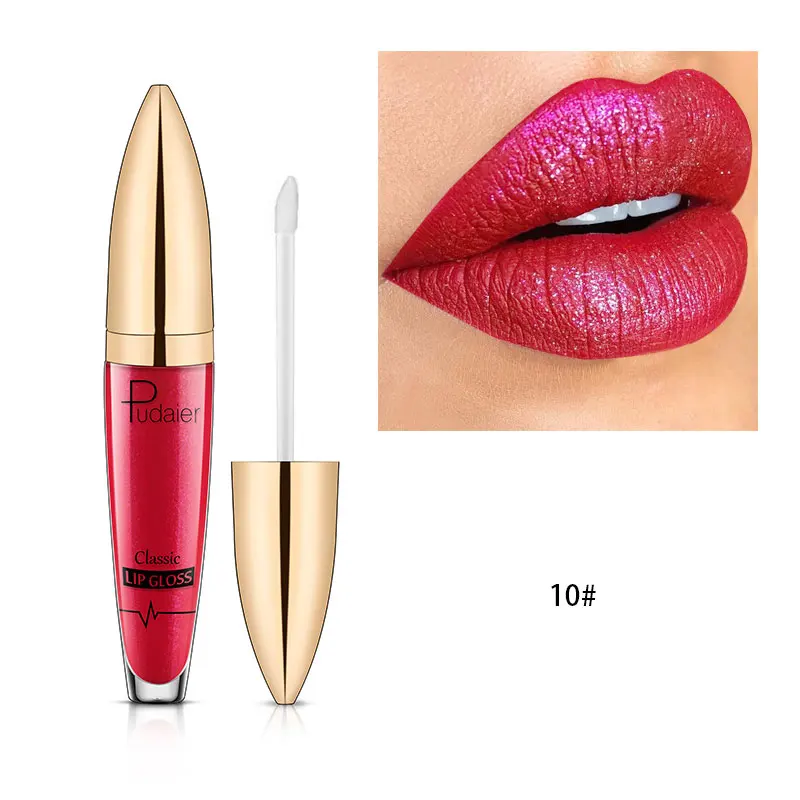 Color 10 Pudaier Алмазный блеск для губ Матовая жидкая помада многослойная Сексуальная губная помада Очаровательная антипригарная чашка питательная 18 цветов на выбор - Цвет: Color 10