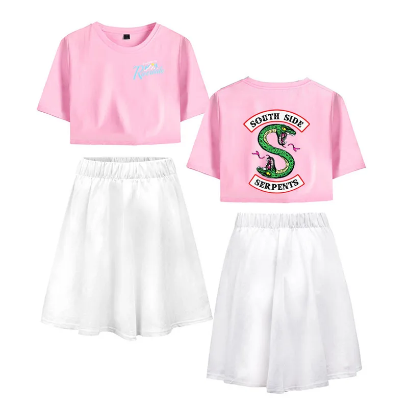 "South Side serpents" ривердейл Southside Косплэй костюм с рубашкой и юбкой платье полный комплект ривердейл Тупоголовым футболка для девочек