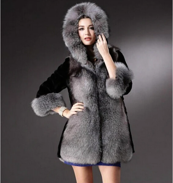 

Hot sale!2019 new fashion lady slim rabbit luxury fur coat winter FAUX fur jacket gilet Women FAUX FUR coat hooded