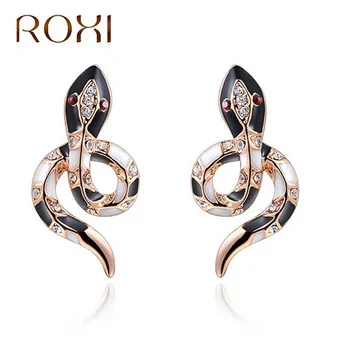 ROXI Women Earrings Cute Snake Rose Gold Wedding Stud Earrings for Women pendientes mujer moda 2017