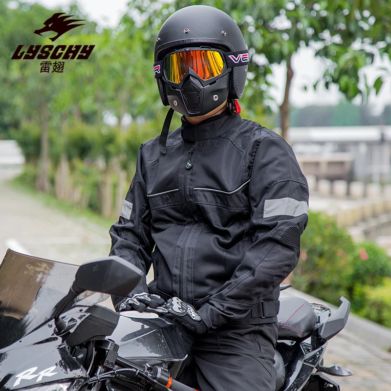 

LYSCHY Black Motorcycle Jacket Motocross Racing Reflective Safety Coat Sportswear Motorbike Protective Gear Riding Clothing MTB