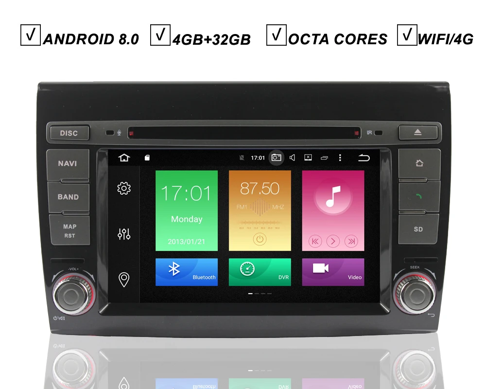 Top Car Android 8.0 DVD GPS Player For FIAT BRAVO 2007-2012 Octa 8 Core 4G RAM 32G ROM Radio Map Wifi IPS Screen 0