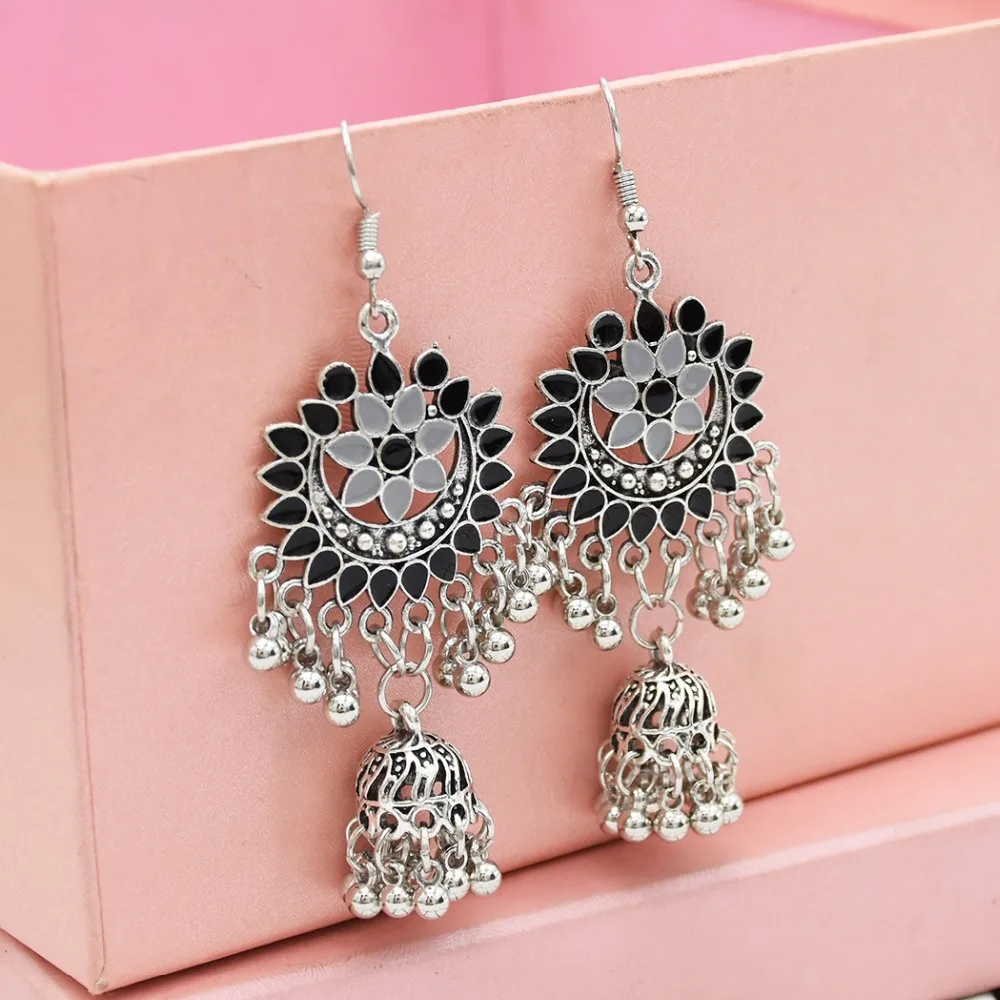 

Afghan India Middle East Resin Beads Birdcage Flower Long Tassel Drop Statement Earrings Hippie Tribal Egypt Nepal Gypsy Jewelry