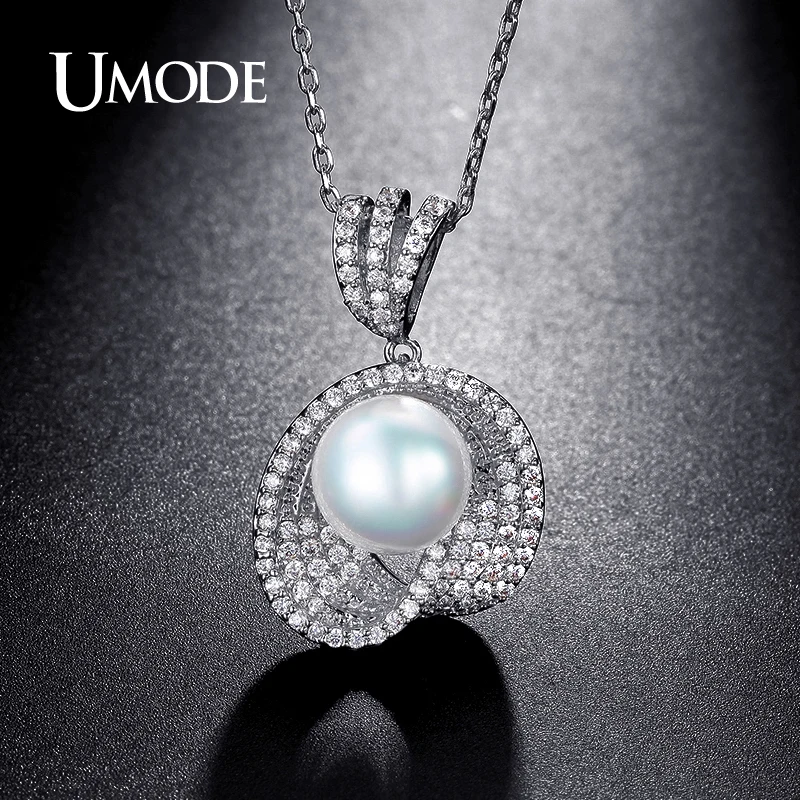 

UMODE Fantastic Shell Powder Synthetic Pearl Pendant Necklaces White Gold Color Jewelry for Women Bijoux Femme UN0223B