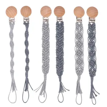 

Gray Baby Boys Girls Soother Nipple Pacifier Clip Dummy Holder Simple Crochet Cotton Pacifier Chain