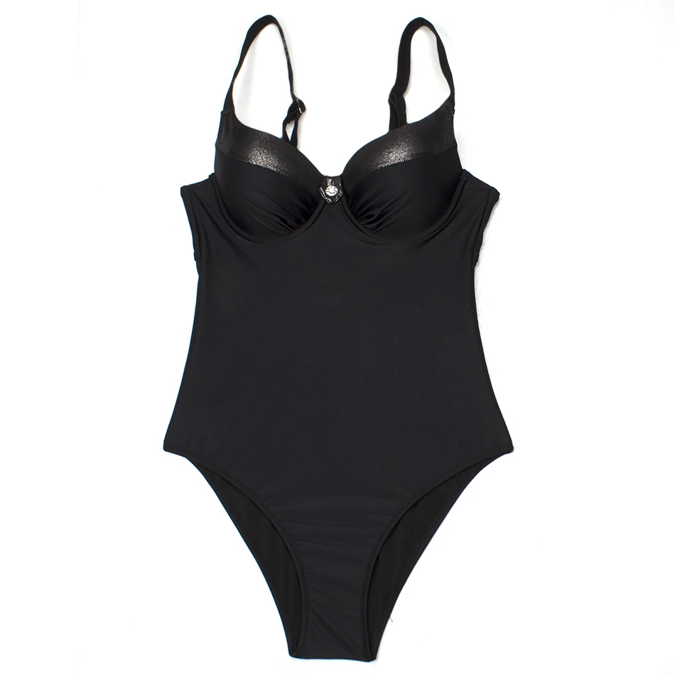 ESSV, сдельный купальник пуш-ап размера плюс, купальники, женский сексуальный мягкий летний купальный костюм, пляжная одежда, лоскутное боди - Цвет: Black
