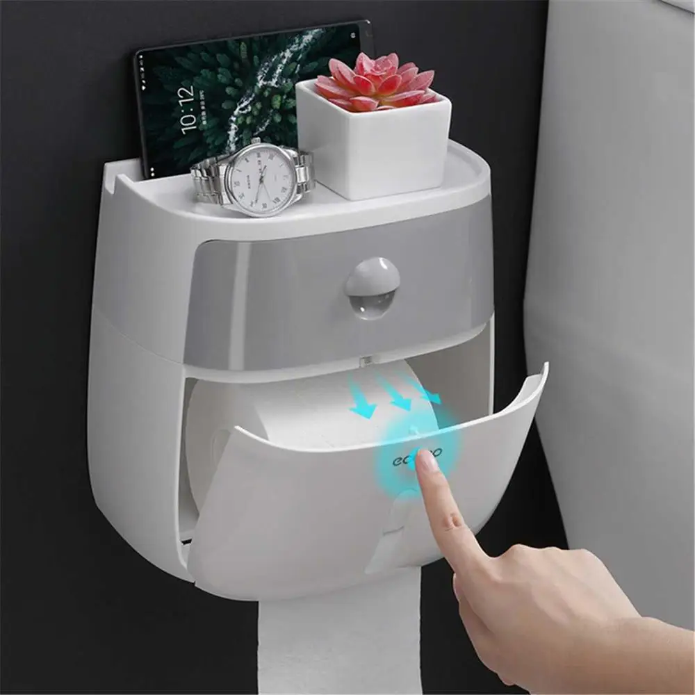 

Toilet Paper Holder Wall Mounted Storage Box Bathroom Waterproof Tissue Box Plastic Double Layer Napkin Dispenser Organizer