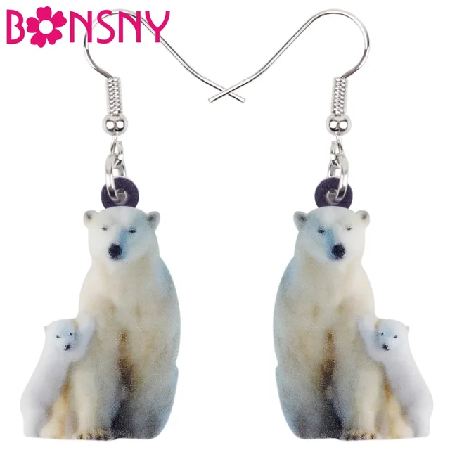 Bonsny Acrylic North Pole Family Polar Bear Earrings Drop Dangle Bonsny Acrylic North Pole Family Polar Bear Earrings Drop Dangle Long Arctic Animal Jewelry For