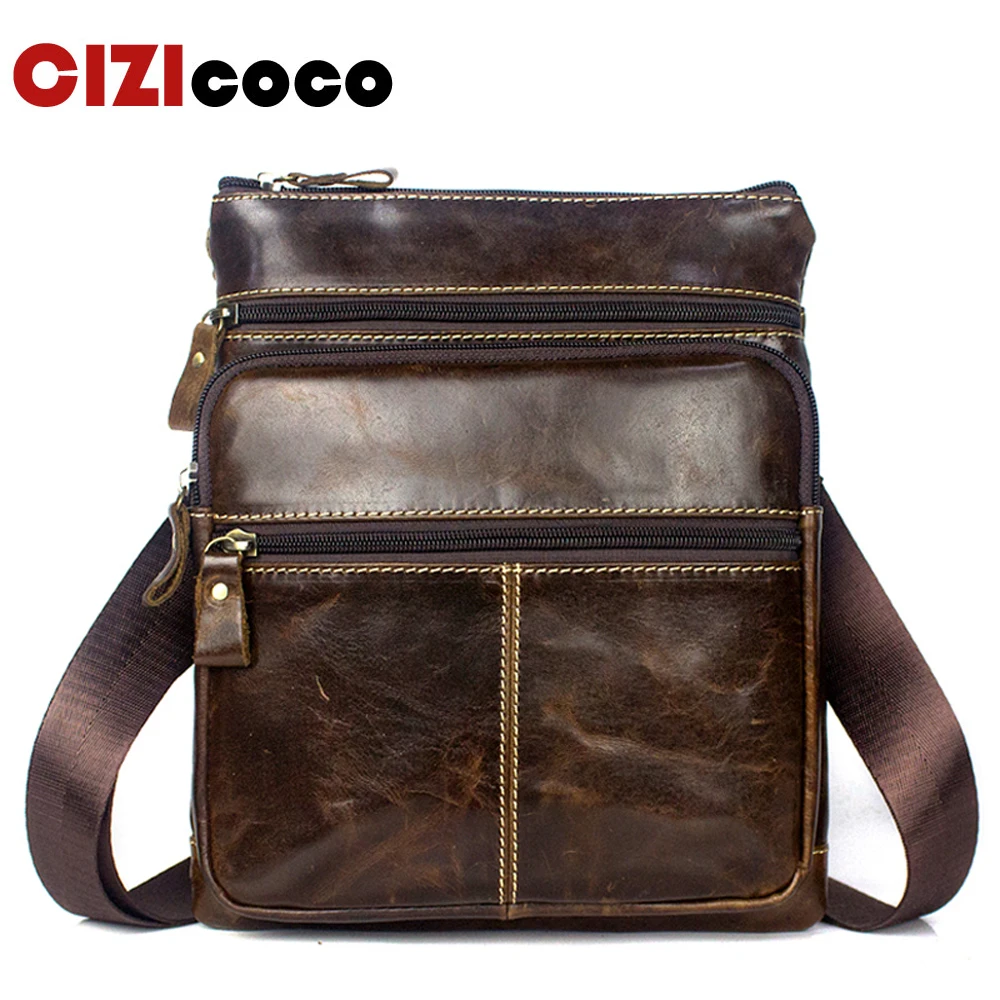 

New Messenger Bag men's Genuine Leather Bag Vintage Crossbody Bags Shoulder Bags Man Leather Small Male Handbags 8843