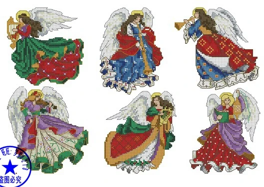 

Top Quality Lovely Hot Sell Counted Cross Stitch Kit Christmas Tree Ornament Angels Angel 6 pieces Ornaments Dim 6253