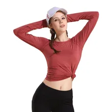 Для женщин Однотонные эластичные быстросохнущая Йога рубашки с широким рукавом тренировки дышащие топы Фитнес для бега, тренировок, йоги спортивные футболки
