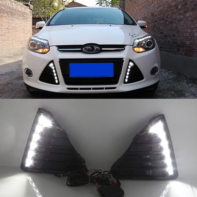 

Car Flashing 1Pair DRL For Ford Focus 3 2012 2013 2014 Daytime Running Lights Fog head Lamp with yellow turn signal